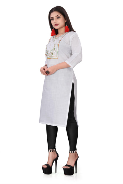 Women's Embroidery Cotton Slub Kurti